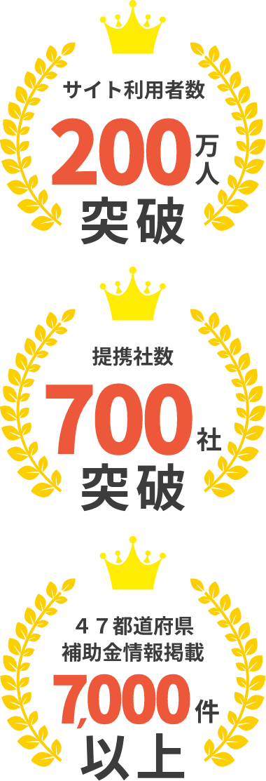 サイト利用者数200万人突破！提携社数700社突破！補助金情報掲載7000件以上！